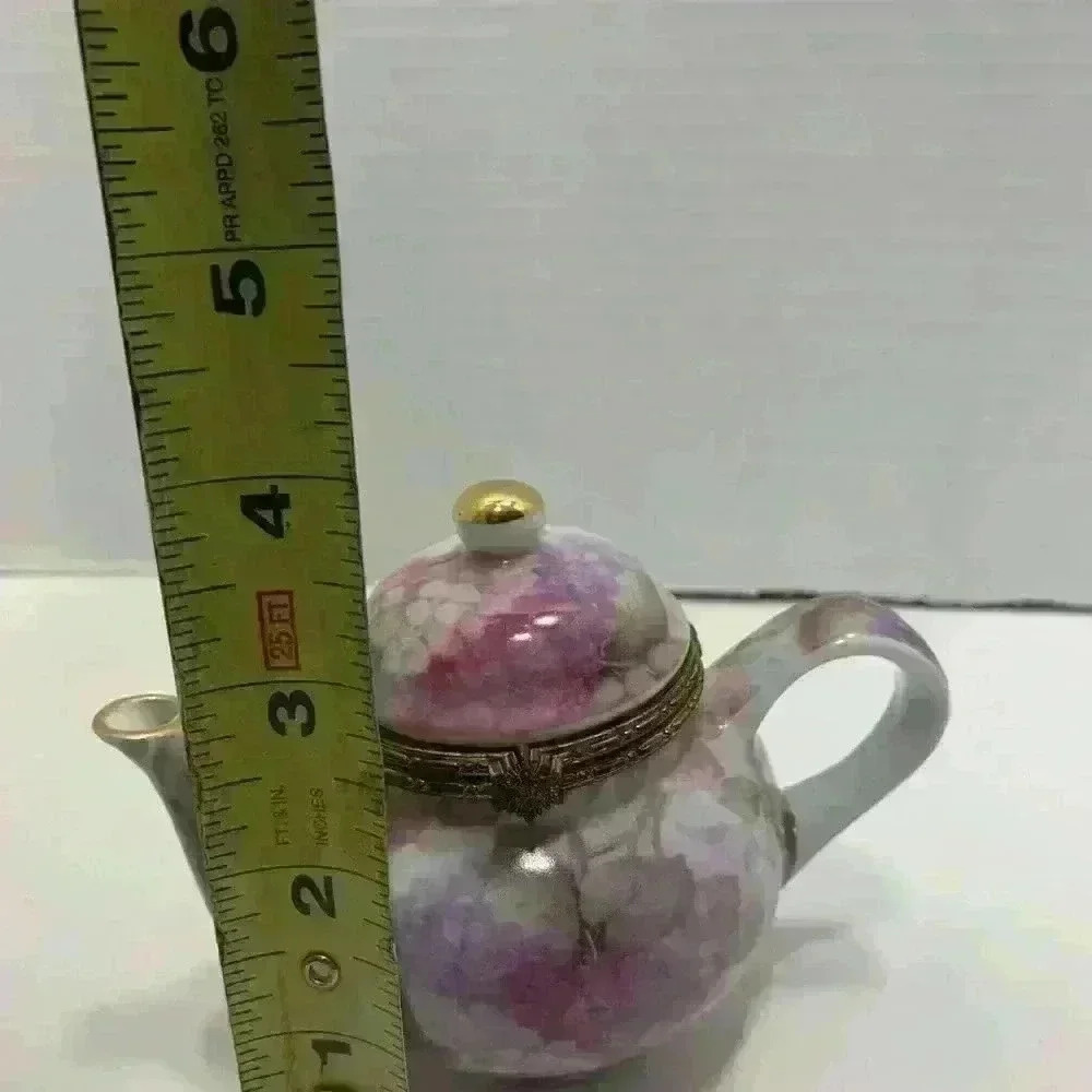 Formalities By Baum Bros Teapot Trinket Box Chintz Purple Flowers - Picture 8 of 10